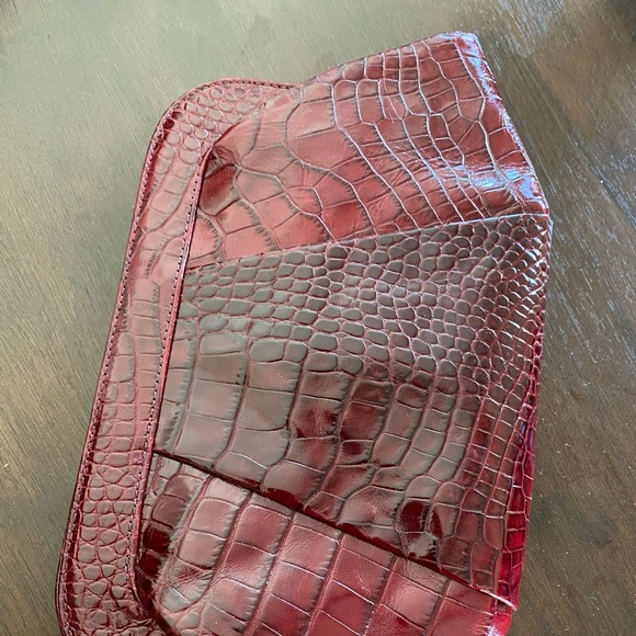 Lauren merkin red croc embossed leather clutch - Picture 2 of 5